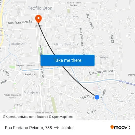 Rua Floriano Peixoto, 788 to Uninter map
