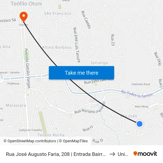 Rua José Augusto Faria, 208 | Entrada Bairro Belvedere to Uninter map