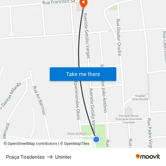 Praça Tiradentes to Uninter map