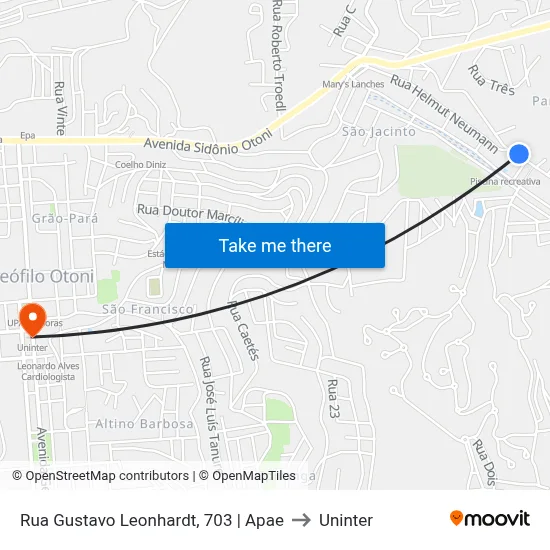 Rua Gustavo Leonhardt, 703 | Apae to Uninter map