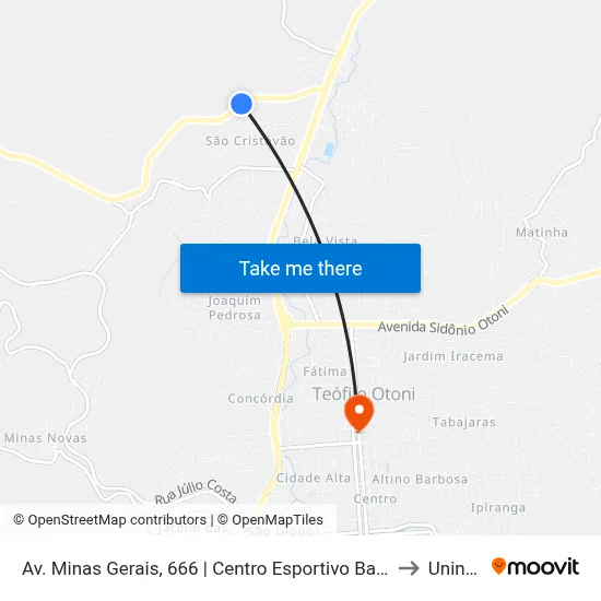 Av. Minas Gerais, 666 | Centro Esportivo Barroso to Uninter map