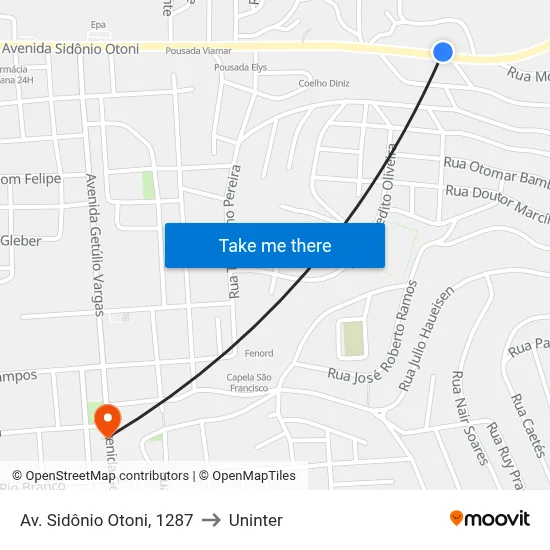 Av. Sidônio Otoni, 1287 to Uninter map