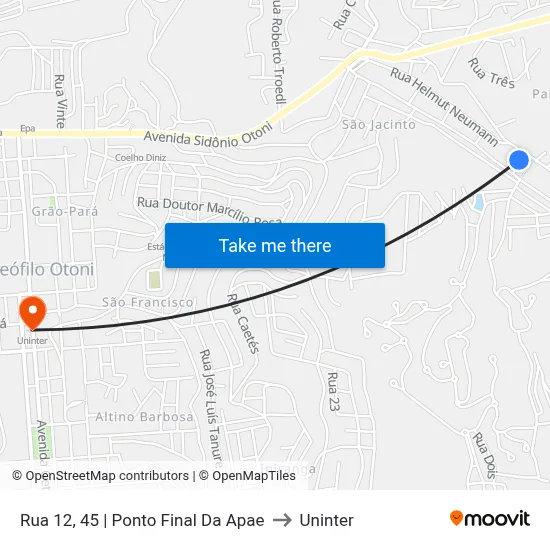 Rua 12, 45 | Ponto Final Da Apae to Uninter map