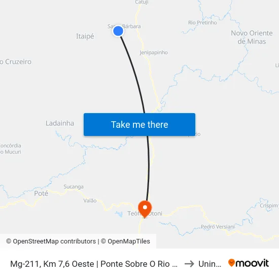 Mg-211, Km 7,6 Oeste | Ponte Sobre O Rio Preto to Uninter map