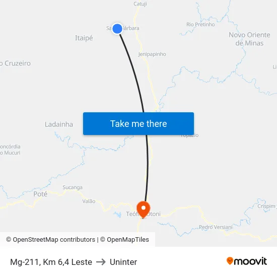 Mg-211, Km 6,4 Leste to Uninter map