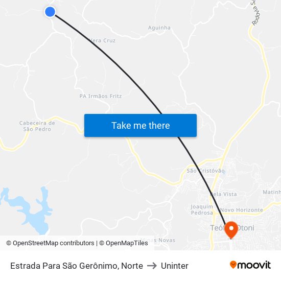 Estrada Para São Gerônimo, Norte to Uninter map