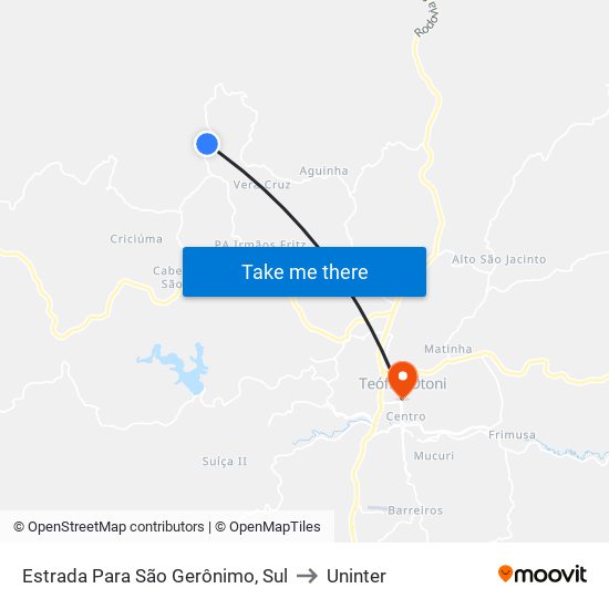 Estrada Para São Gerônimo, Sul to Uninter map