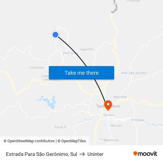 Estrada Para São Gerônimo, Sul to Uninter map