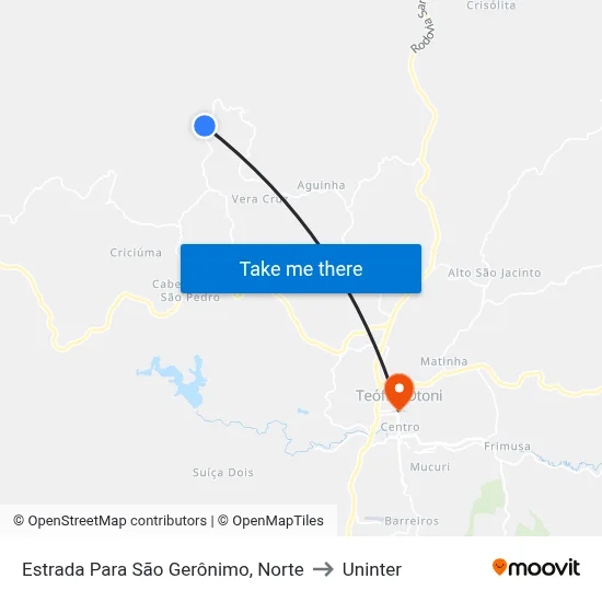 Estrada Para São Gerônimo, Norte to Uninter map
