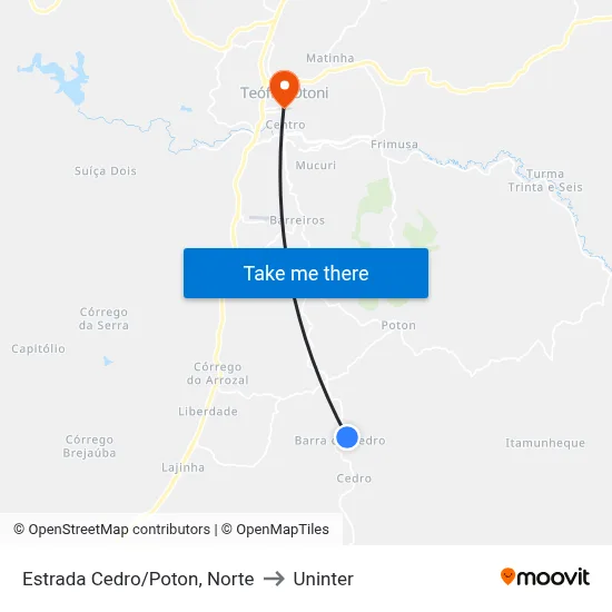 Estrada Cedro/Poton, Norte to Uninter map