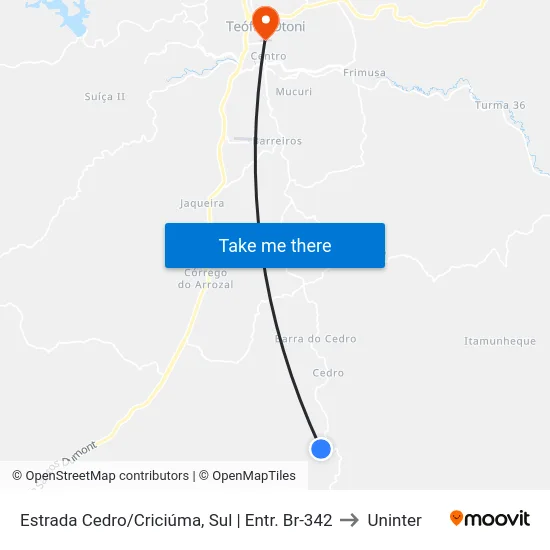 Estrada Cedro/Criciúma, Sul | Entr. Br-342 to Uninter map
