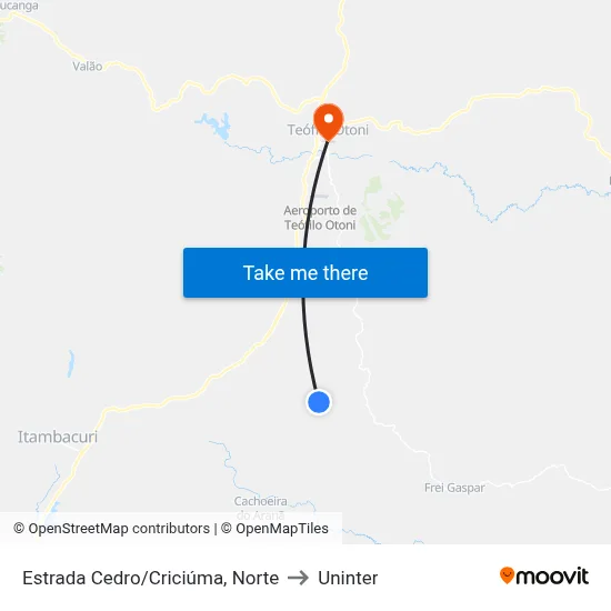 Estrada Cedro/Criciúma, Norte to Uninter map