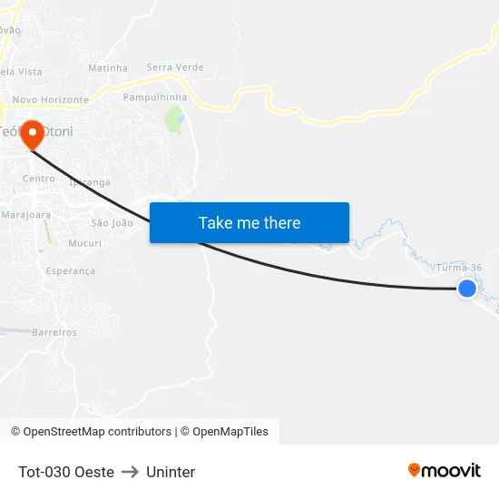 Tot-030 Oeste to Uninter map