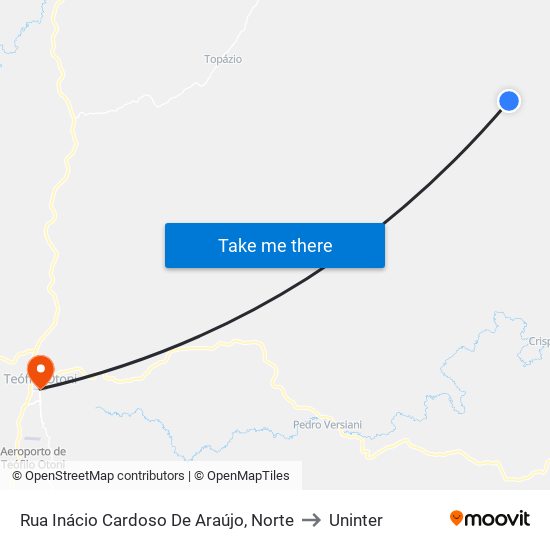 Rua Inácio Cardoso De Araújo, Norte to Uninter map