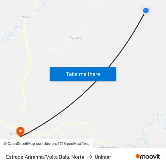 Estrada Ariranha/Volta Bala, Norte to Uninter map