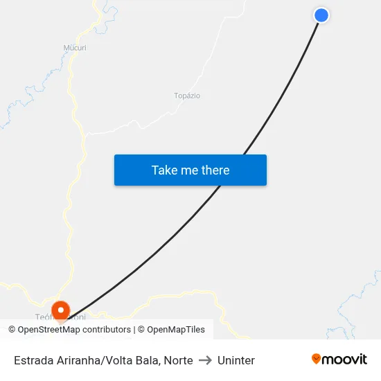 Estrada Ariranha/Volta Bala, Norte to Uninter map