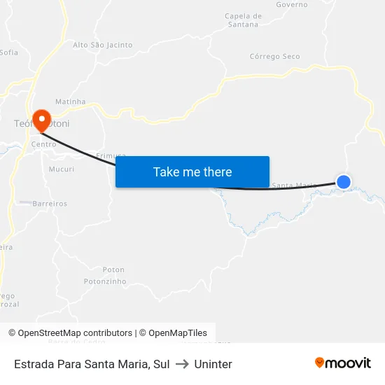 Estrada Para Santa Maria, Sul to Uninter map