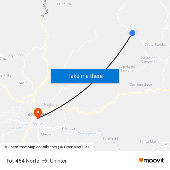 Tot-464 Norte to Uninter map