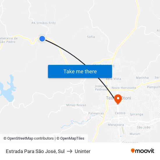 Estrada Para São José, Sul to Uninter map