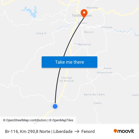 Br-116, Km 290,8 Norte | Liberdade to Fenord map