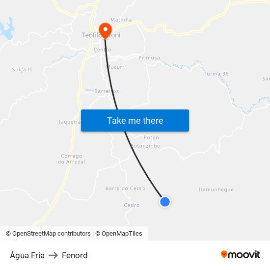 Água Fria to Fenord map