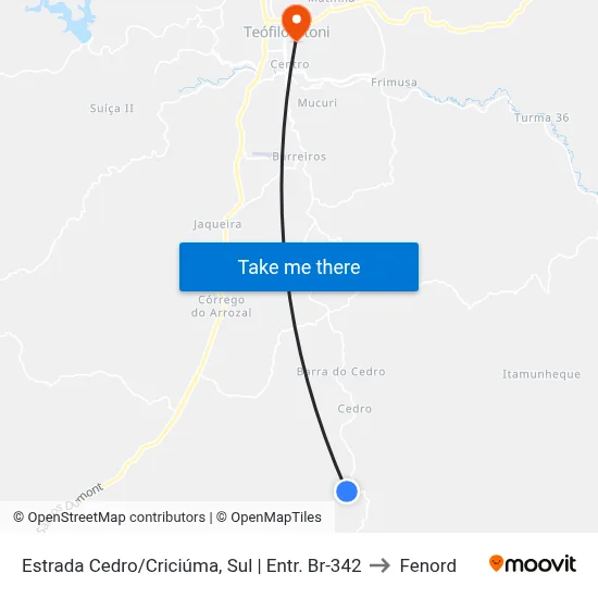 Estrada Cedro/Criciúma, Sul | Entr. Br-342 to Fenord map