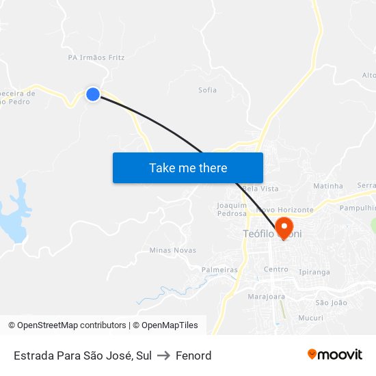 Estrada Para São José, Sul to Fenord map