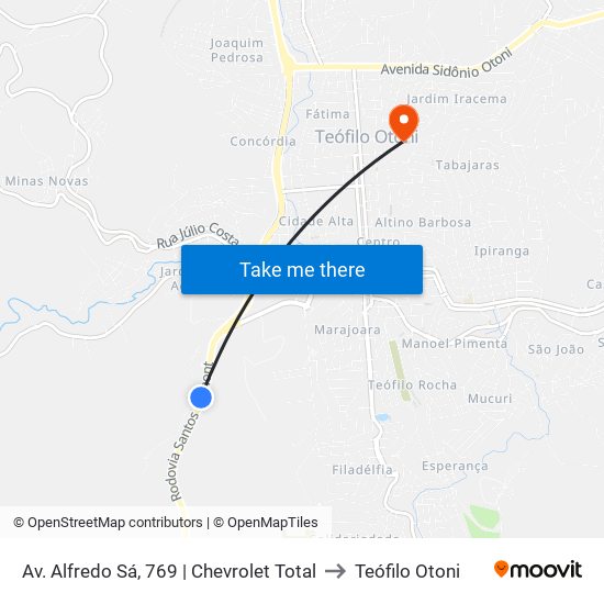 Av. Alfredo Sá, 769 | Chevrolet Total to Teófilo Otoni map