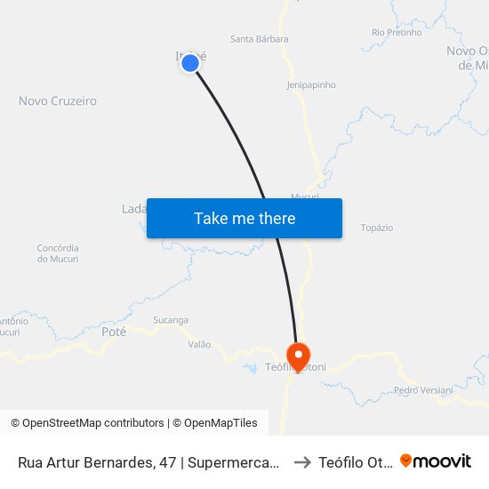 Rua Artur Bernardes, 47 | Supermercado Kaká to Teófilo Otoni map