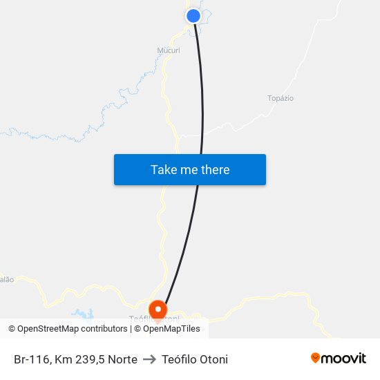 Br-116, Km 239,5 Norte to Teófilo Otoni map