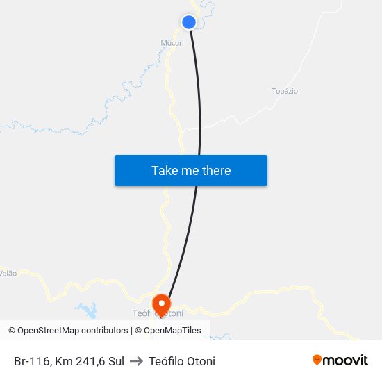 Br-116, Km 241,6 Sul to Teófilo Otoni map