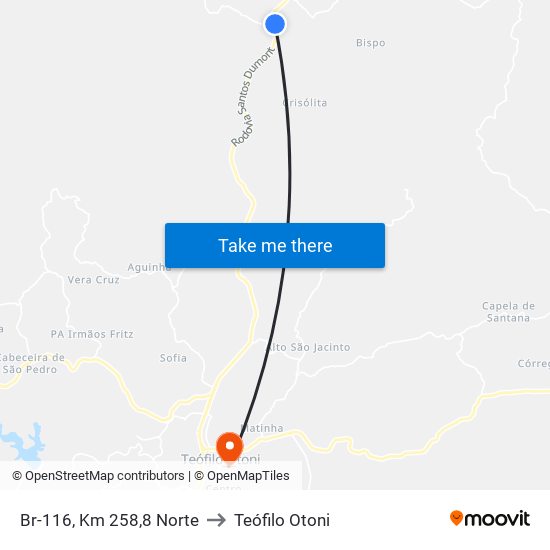 Br-116, Km 258,8 Norte to Teófilo Otoni map