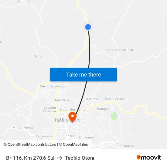 Br-116, Km 270,6 Sul to Teófilo Otoni map