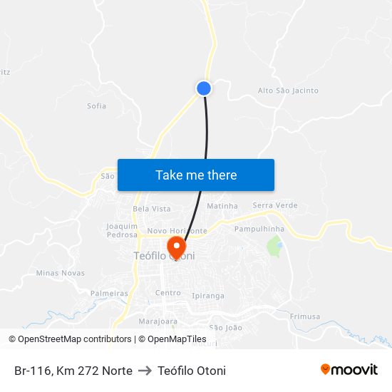 Br-116, Km 272 Norte to Teófilo Otoni map