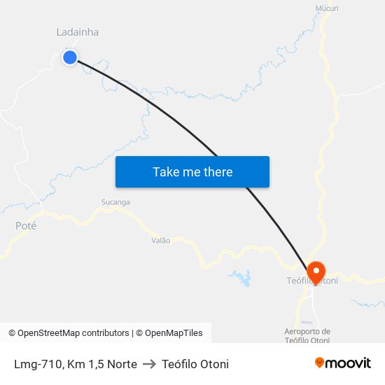 Lmg-710, Km 1,5 Norte to Teófilo Otoni map