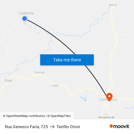 Rua Genesco Faria, 725 to Teófilo Otoni map