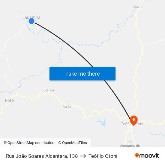 Rua João Soares Alcantara, 138 to Teófilo Otoni map