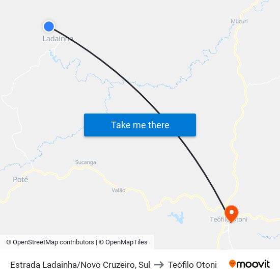 Estrada Ladainha/Novo Cruzeiro, Sul to Teófilo Otoni map