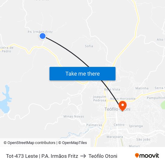 Tot-473 Leste | P.A. Irmãos Fritz to Teófilo Otoni map