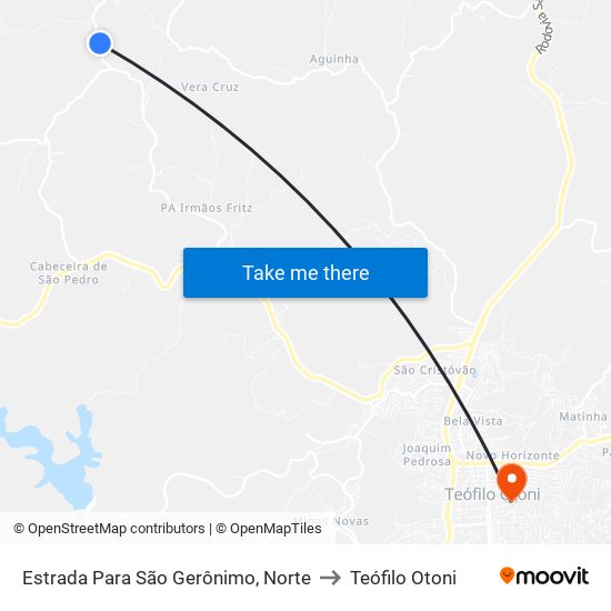 Estrada Para São Gerônimo, Norte to Teófilo Otoni map