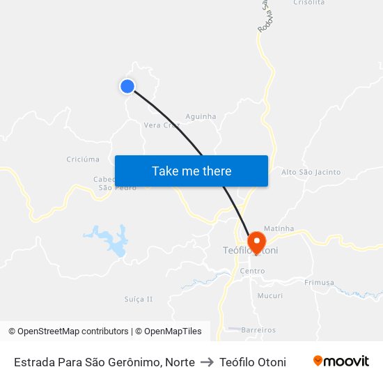 Estrada Para São Gerônimo, Norte to Teófilo Otoni map