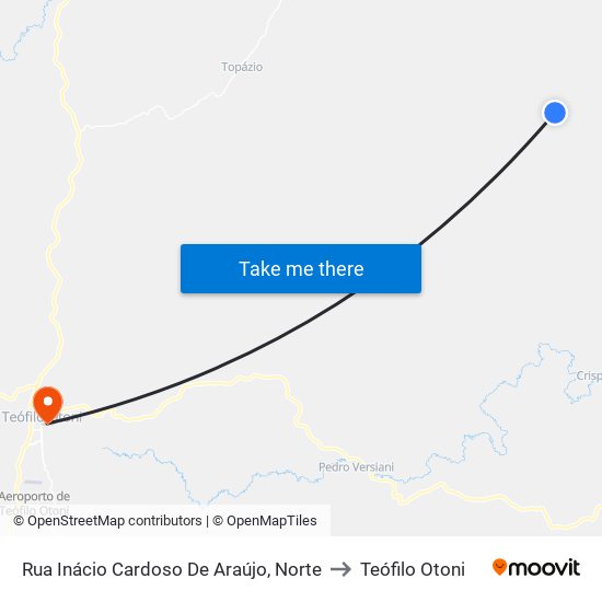 Rua Inácio Cardoso De Araújo, Norte to Teófilo Otoni map