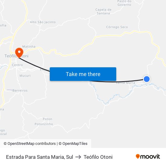 Estrada Para Santa Maria, Sul to Teófilo Otoni map