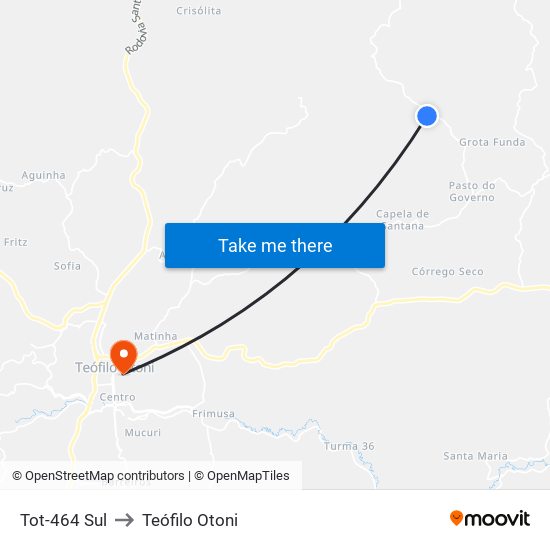 Tot-464 Sul to Teófilo Otoni map