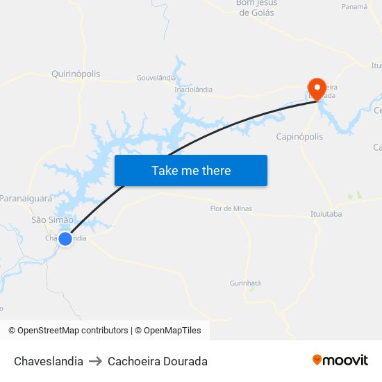 Chaveslandia to Cachoeira Dourada map