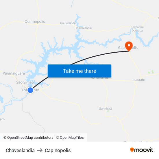 Chaveslandia to Capinópolis map