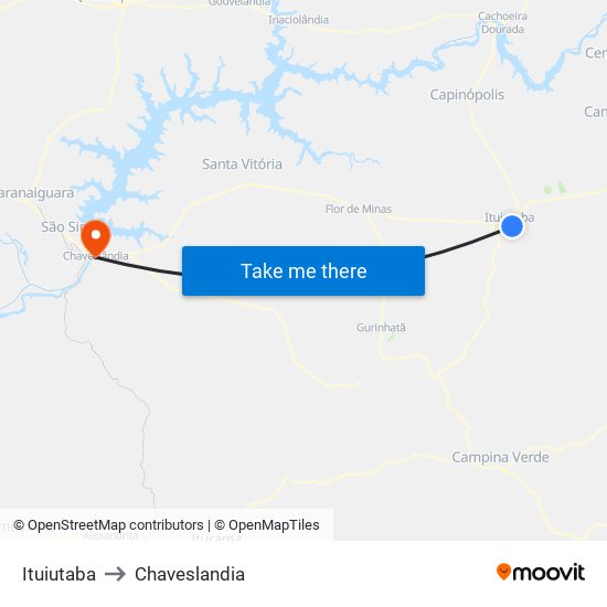 Ituiutaba to Chaveslandia map