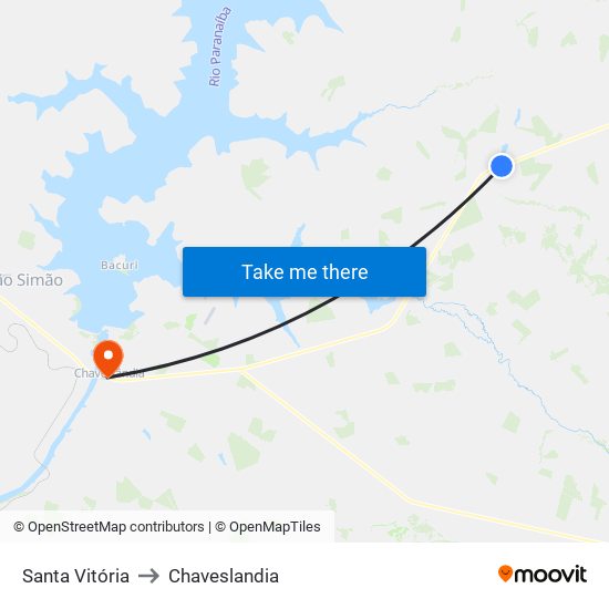 Santa Vitória to Chaveslandia map