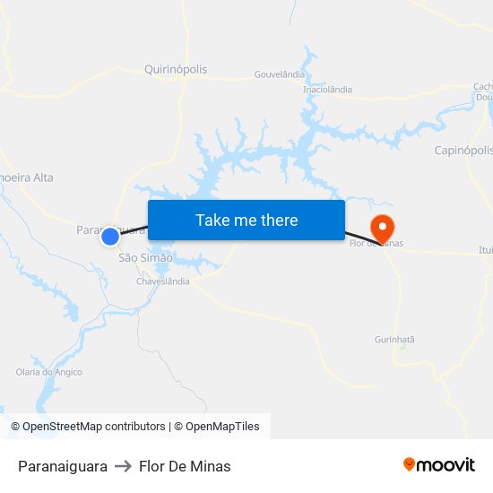 Paranaiguara to Flor De Minas map
