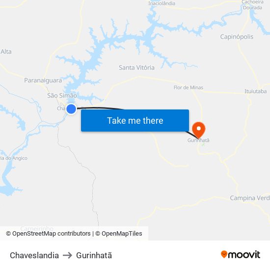 Chaveslandia to Gurinhatã map